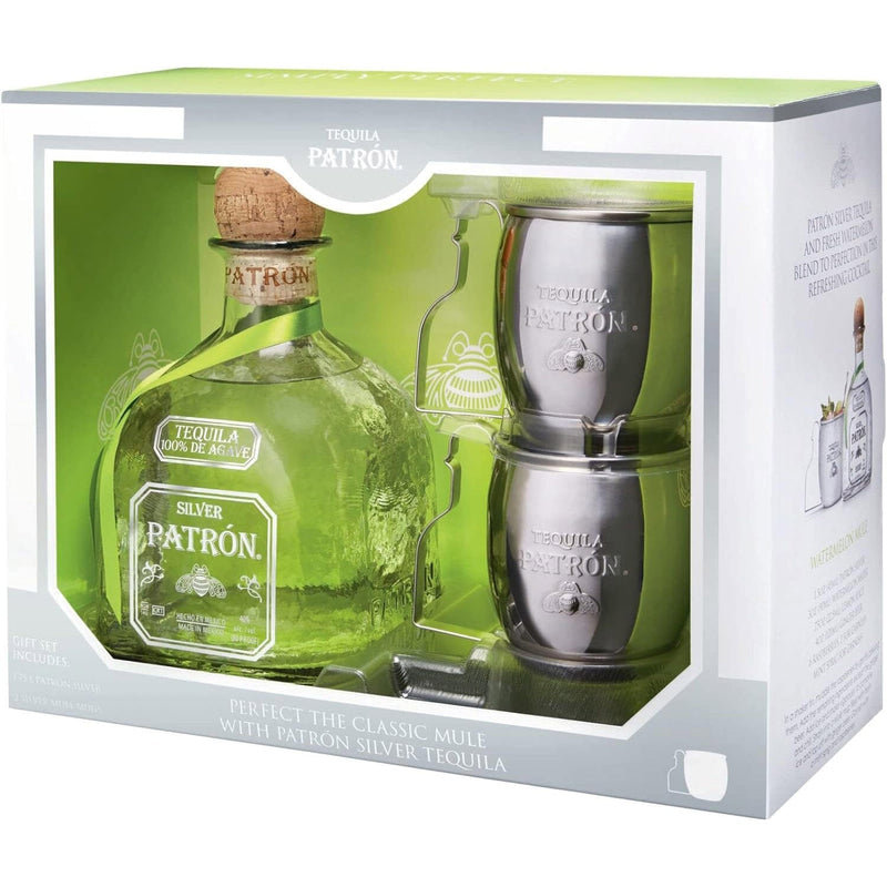 Patron Silver Premium Tequila Gift Pack with 2x Mule Mugs