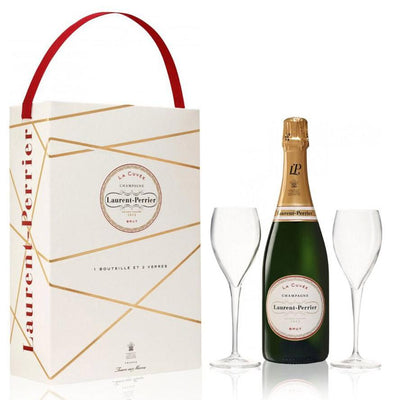 Laurent Perrier La Cuvee Champagne NV & 2 Branded Flutes Gift Box 75cl